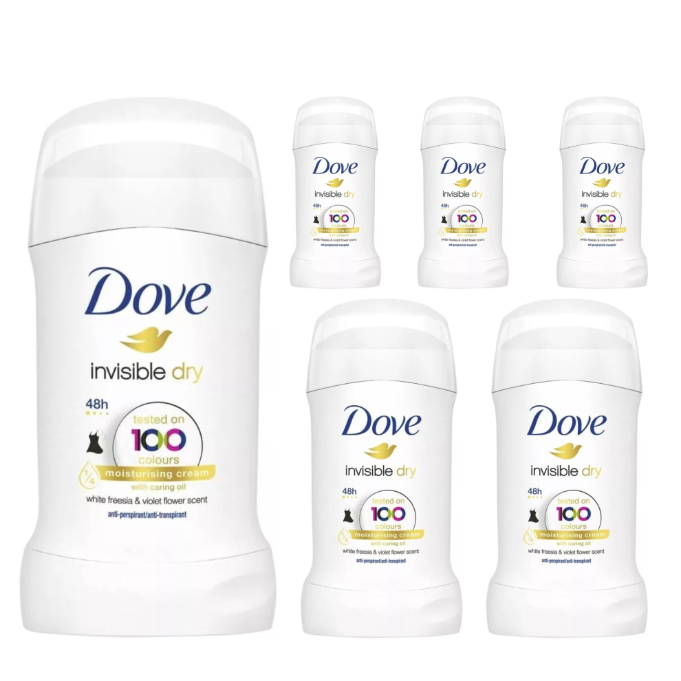 6 x 40ml Dove Anti-Perspirant Deodorant Stick Invisible Dry 48h