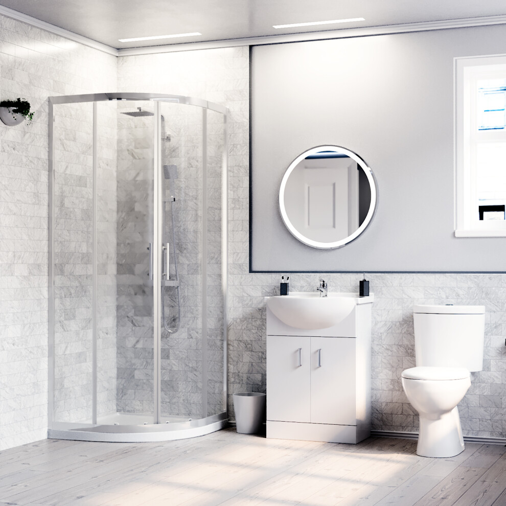 Nes Home Toilet & Vanity Unit & 800Mm Quadrant Shower Enclosure Tray Set White