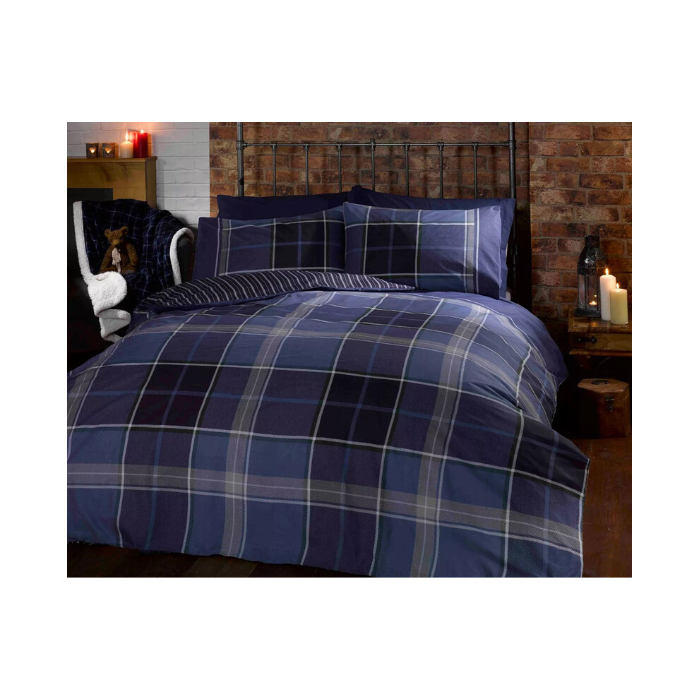 (Blue, Double) Duvet Cover Bedding Set + Pillowcase Luxury Quilt Cover - Check