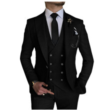 (black, S) Men's Suits 3 Piece Slim Fit Suits for Men Double Breasted Blazer Vest Pants Set Business Wedding Prom Suit
