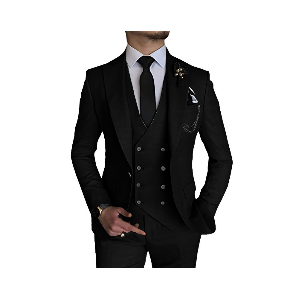 (black, S) Men's Suits 3 Piece Slim Fit Suits for Men Double Breasted Blazer Vest Pants Set Business Wedding Prom Suit