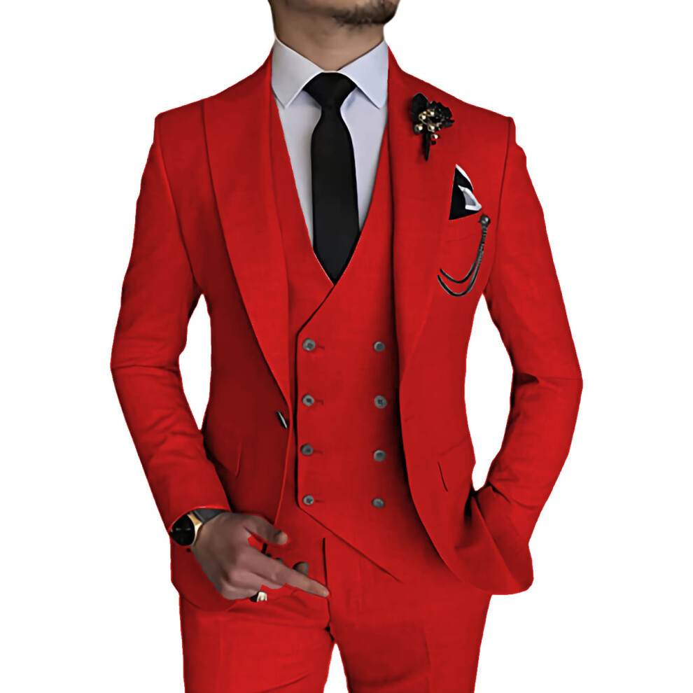 (red, XS) Men's Suits 3 Piece Slim Fit Suits for Men Double Breasted Blazer Vest Pants Set Business Wedding Prom Suit