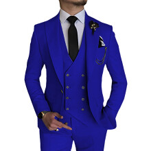 (royal blue, M) Men's Suits 3 Piece Slim Fit Suits for Men Double Breasted Blazer Vest Pants Set Business Wedding Prom Suit
