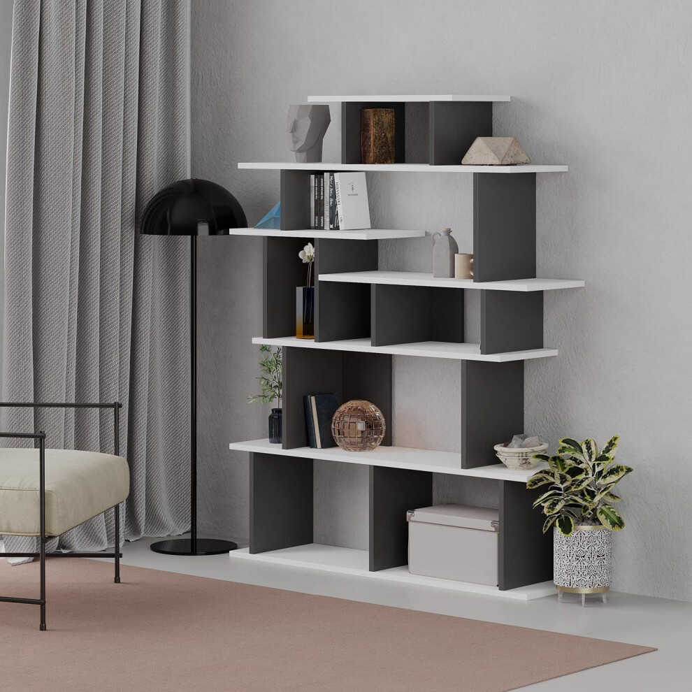 FWStyle Scratch Resistant 6 Tier Bookcase Shelving Unit Anthracite Grey & White