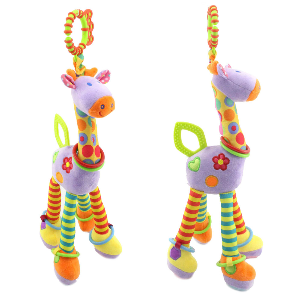 (Giraffe-Purple) Baby Hand Bell Rattles Hanging Pushchair Toys