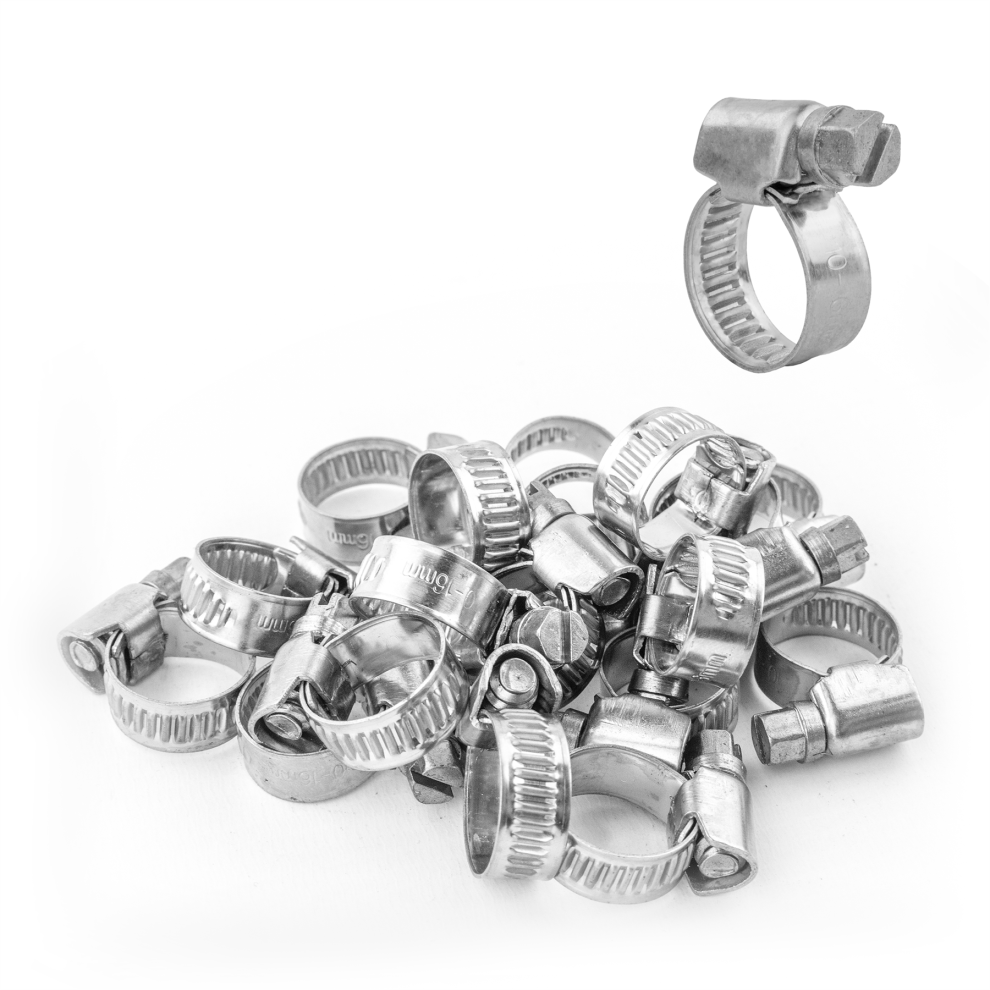 (Pack of 20) KCT 10-16mm Stainless Steel 304 Adjustable Clip Mini Small Fuel Hose Pipe Clamp