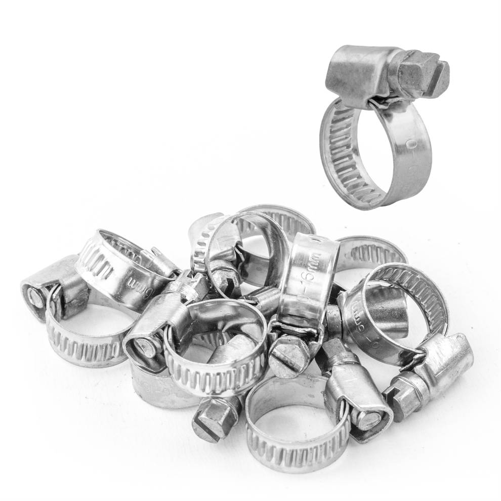 (Pack of 10) KCT 10-16mm Stainless Steel 304 Adjustable Clip Mini Small Fuel Hose Pipe Clamp