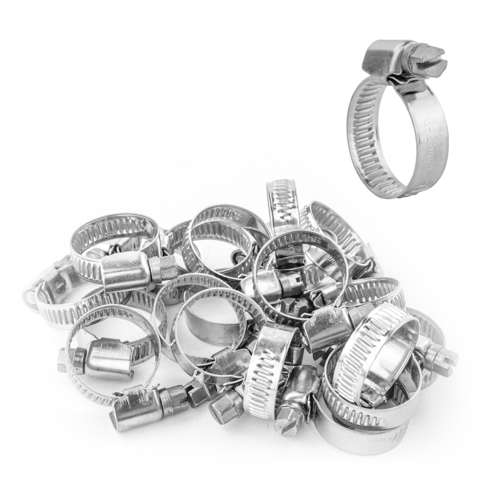 (Pack of 20) KCT 16-25mm Stainless Steel 304 Adjustable Clip Mini Small Fuel Hose Pipe Clamp