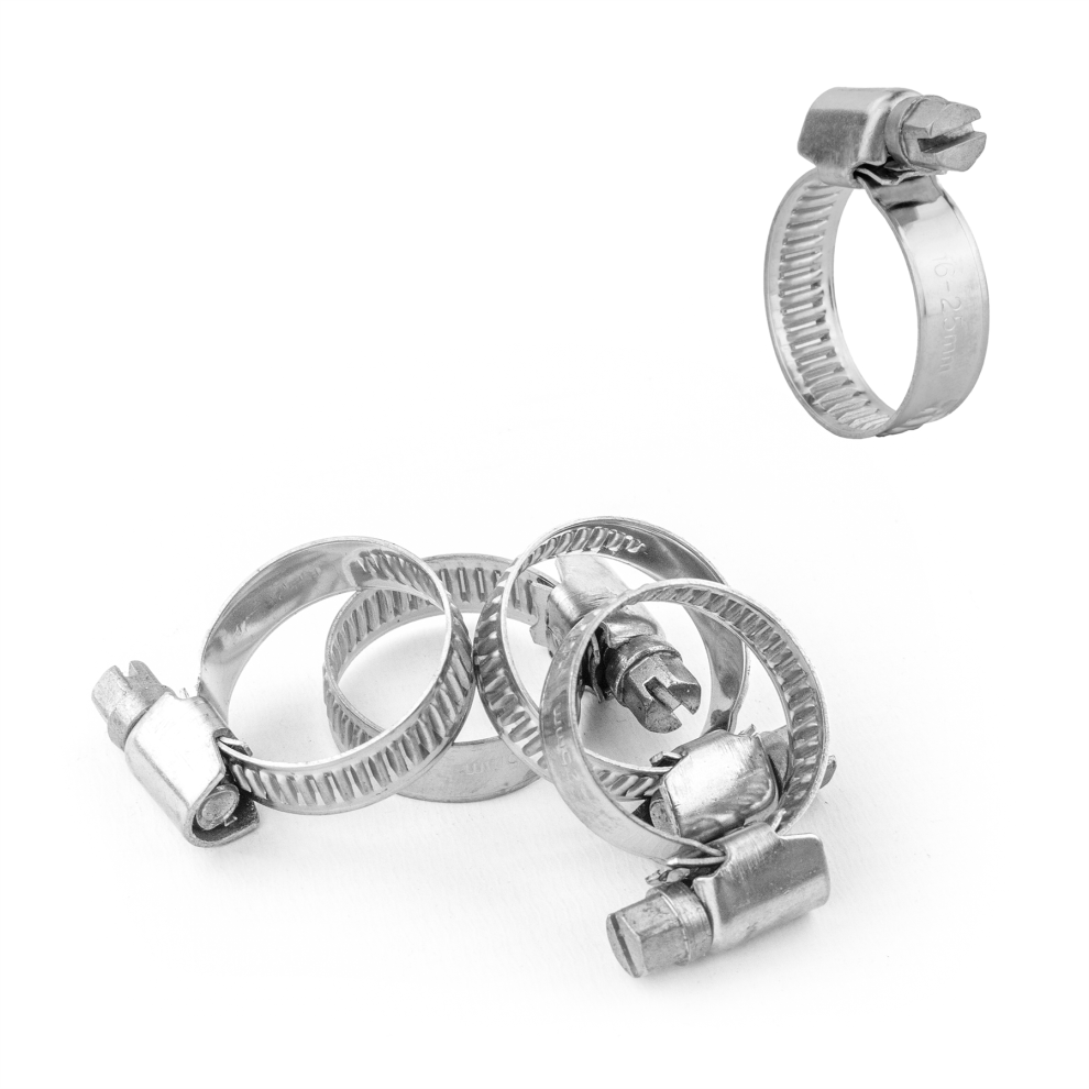 (Pack of 5) KCT 16-25mm Stainless Steel 304 Adjustable Clip Mini Small Fuel Hose Pipe Clamp