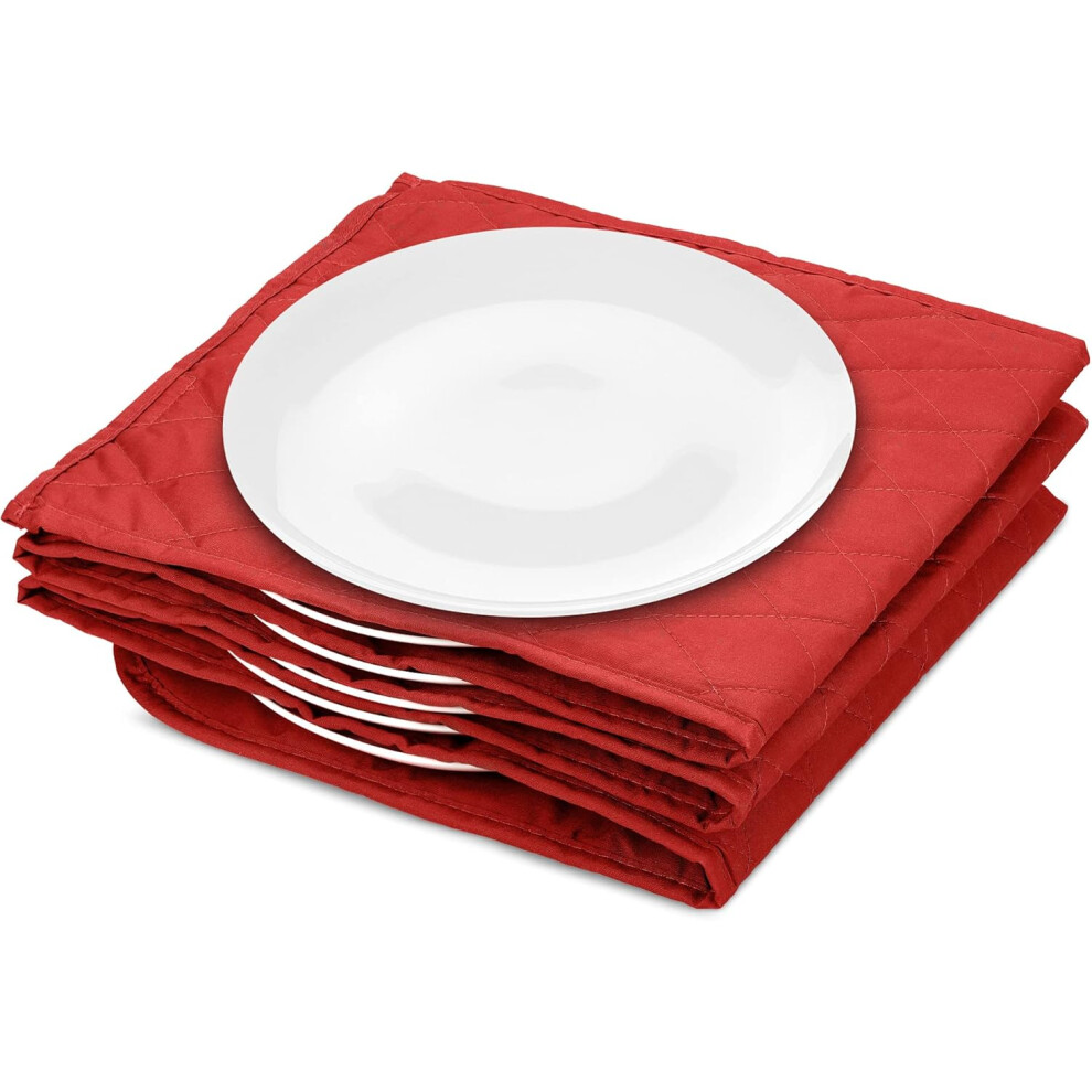 (Bordeaux) Electric Plate Warmer - 10 Plate Blanket Heater Pockets for Warming Dinner Plates to 74 Degrees in 10 Minutes - Red Compact Folding Design