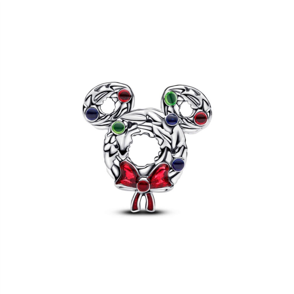 (Disney Mickey Mouse Christmas Wreath Charm bead) 925 sterling silver fits original pandora bracelet