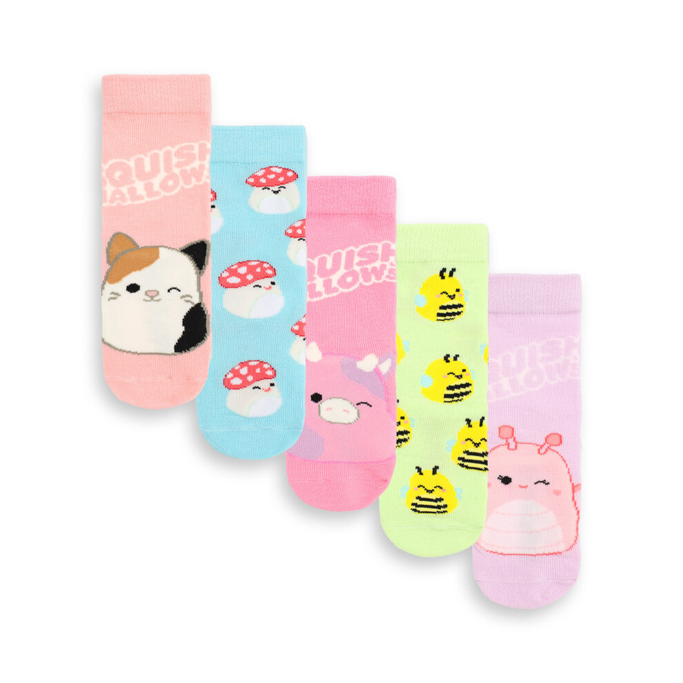 (4-6.5 UK Child) Squishmallows Calf Socks Set of 5 (Girls Multicoloured)