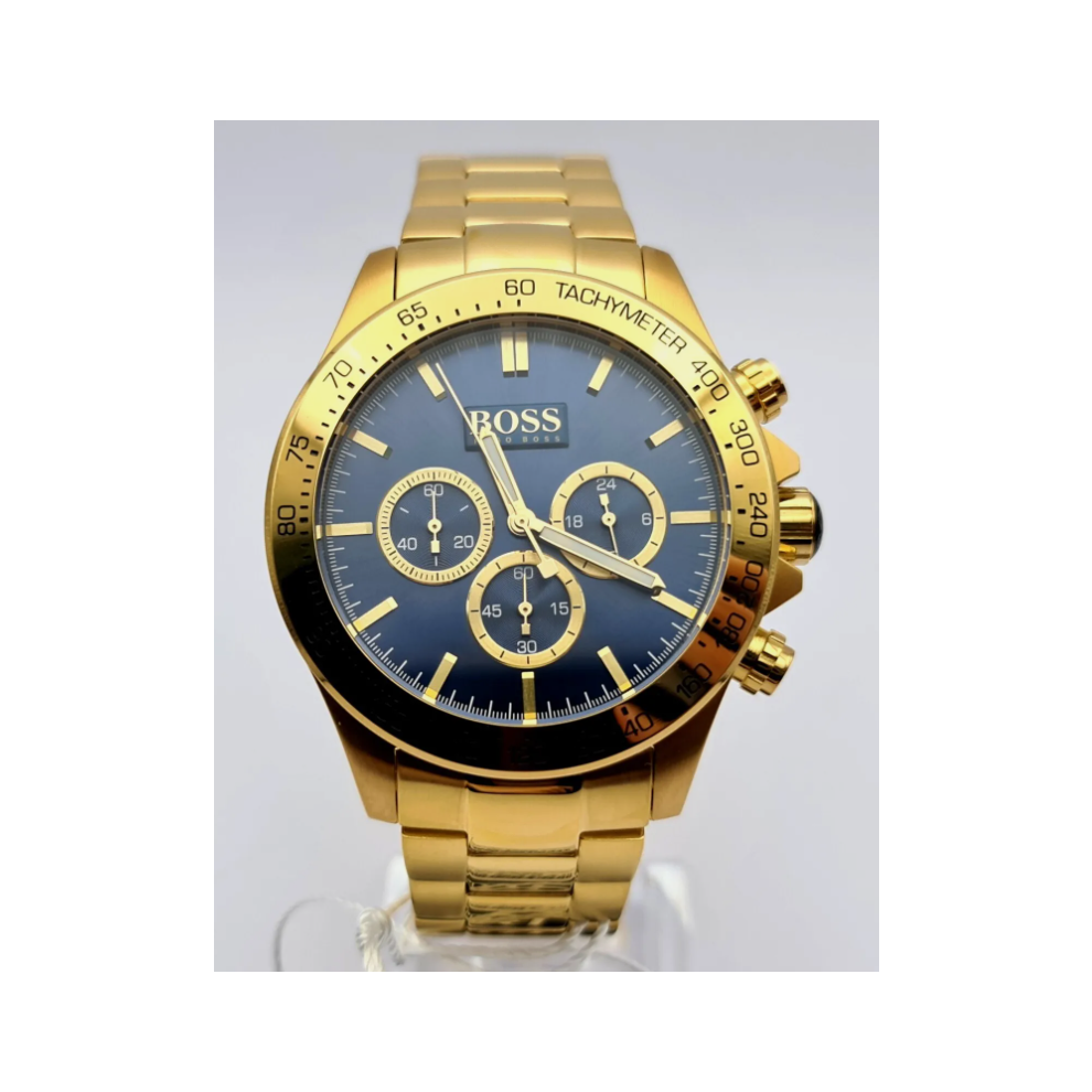 Hugo Boss New 1513340 Mens Ikon Steel Blue Dial Chronograph Watch Gold