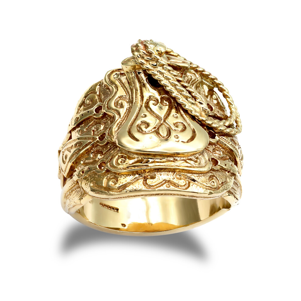 (T) Jewelco London Men's Solid 9ct Yellow Gold Horse Saddle Rope Ring