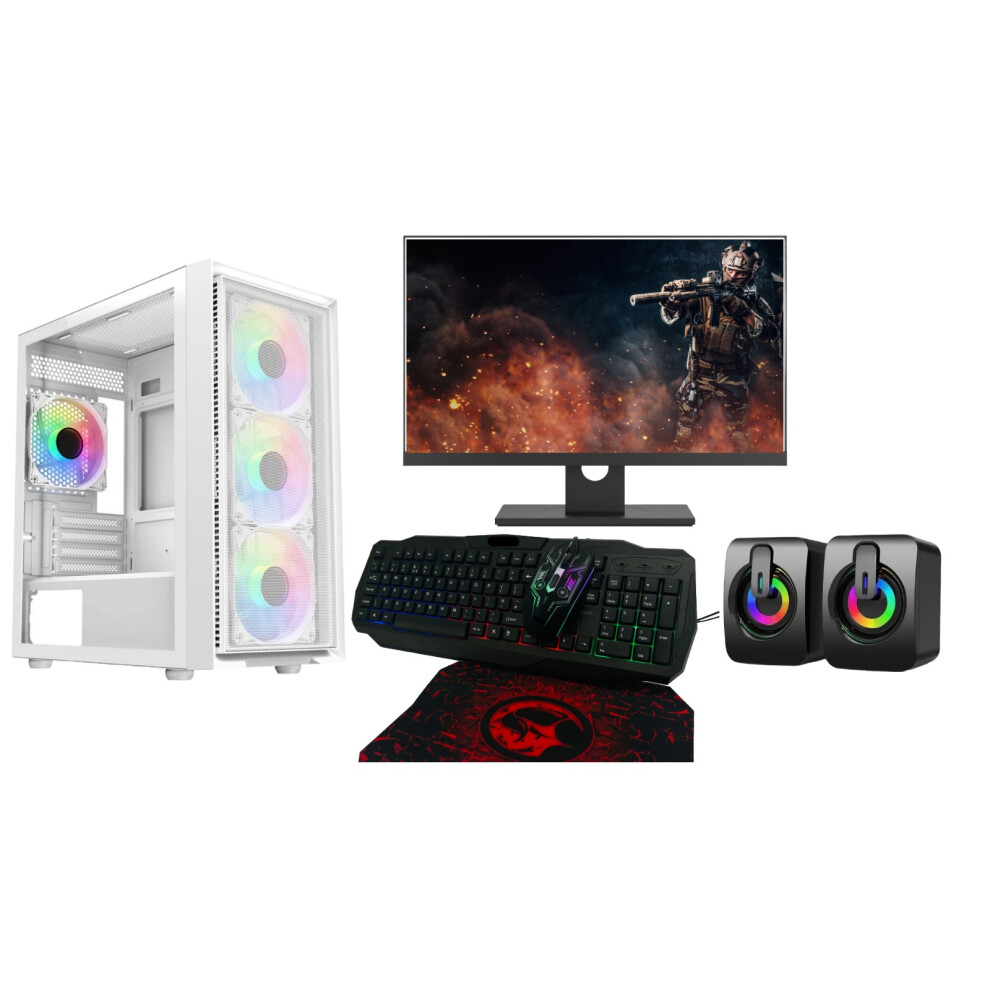 Fast Gaming PC Bundle LUNA WHITE i5 16GB RAM GT710 2GB |128GB+1 TB HDD