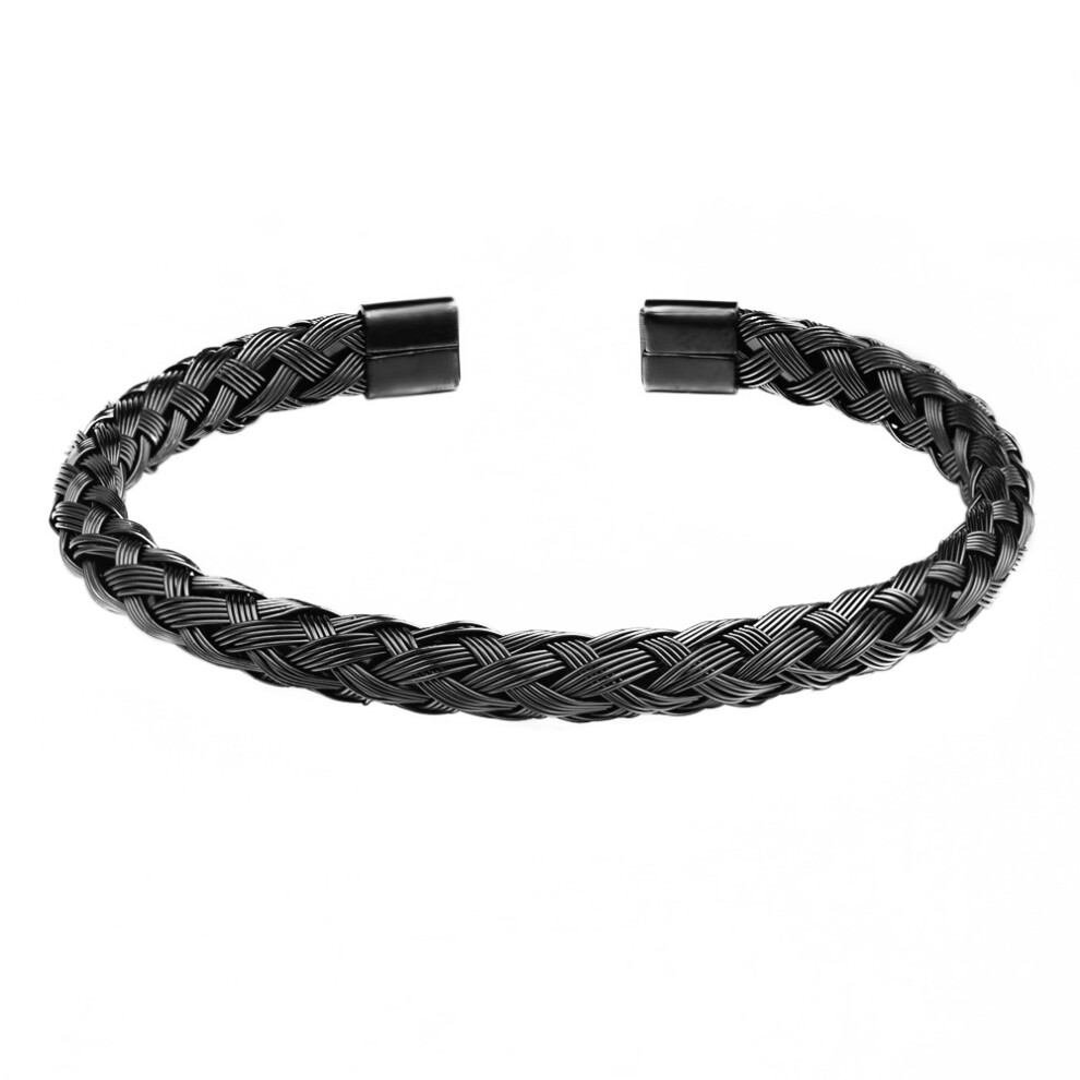 (black) Sleek Stainless Steel Twisted Cable Bangle Bracelet Versatile Titanium Steel Open Cuff Woven Bracelet