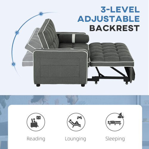 Homcom HOMCOM 2 Seater Pull Out Sofa Bed with Adjustable Backrest, Charcoal Grey 2