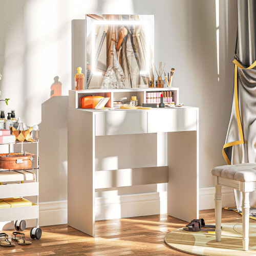 Homcom HOMCOM Dressing Table with Mirror, LED Lights, Drawers, for Bedroom, White 2