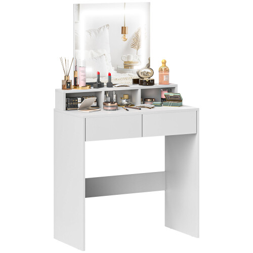 Homcom HOMCOM Dressing Table with Mirror, LED Lights, Drawers, for Bedroom, White