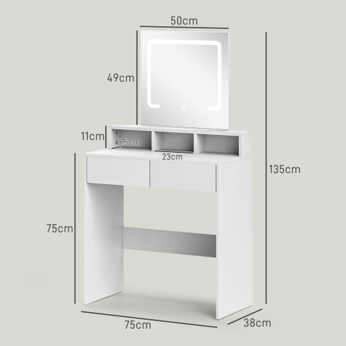 Homcom HOMCOM Dressing Table with Mirror, LED Lights, Drawers, for Bedroom, White 1