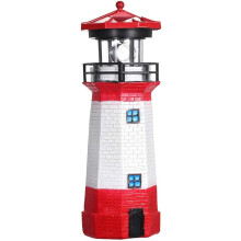 LED Solar Lighthouse Sensor Beacon Rotating Lamp Statue Garden Outdoor