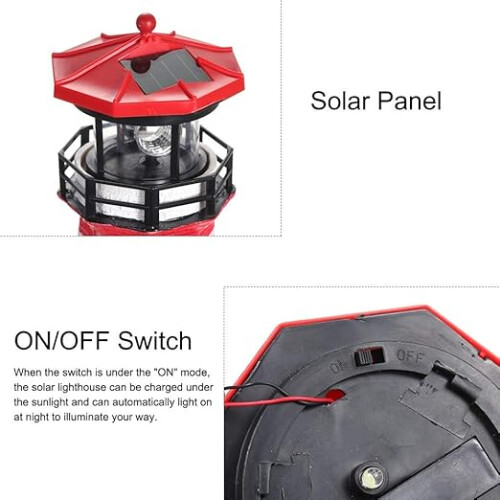 LED Solar Lighthouse Sensor Beacon Rotating Lamp Statue Garden Outdoor 2