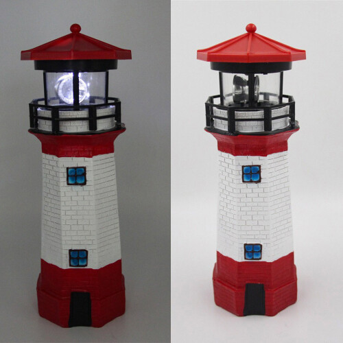 LED Solar Lighthouse Sensor Beacon Rotating Lamp Statue Garden Outdoor 1