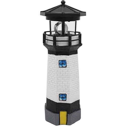 LED Solar Lighthouse Sensor Beacon Rotating Lamp Statue Garden Outdoor