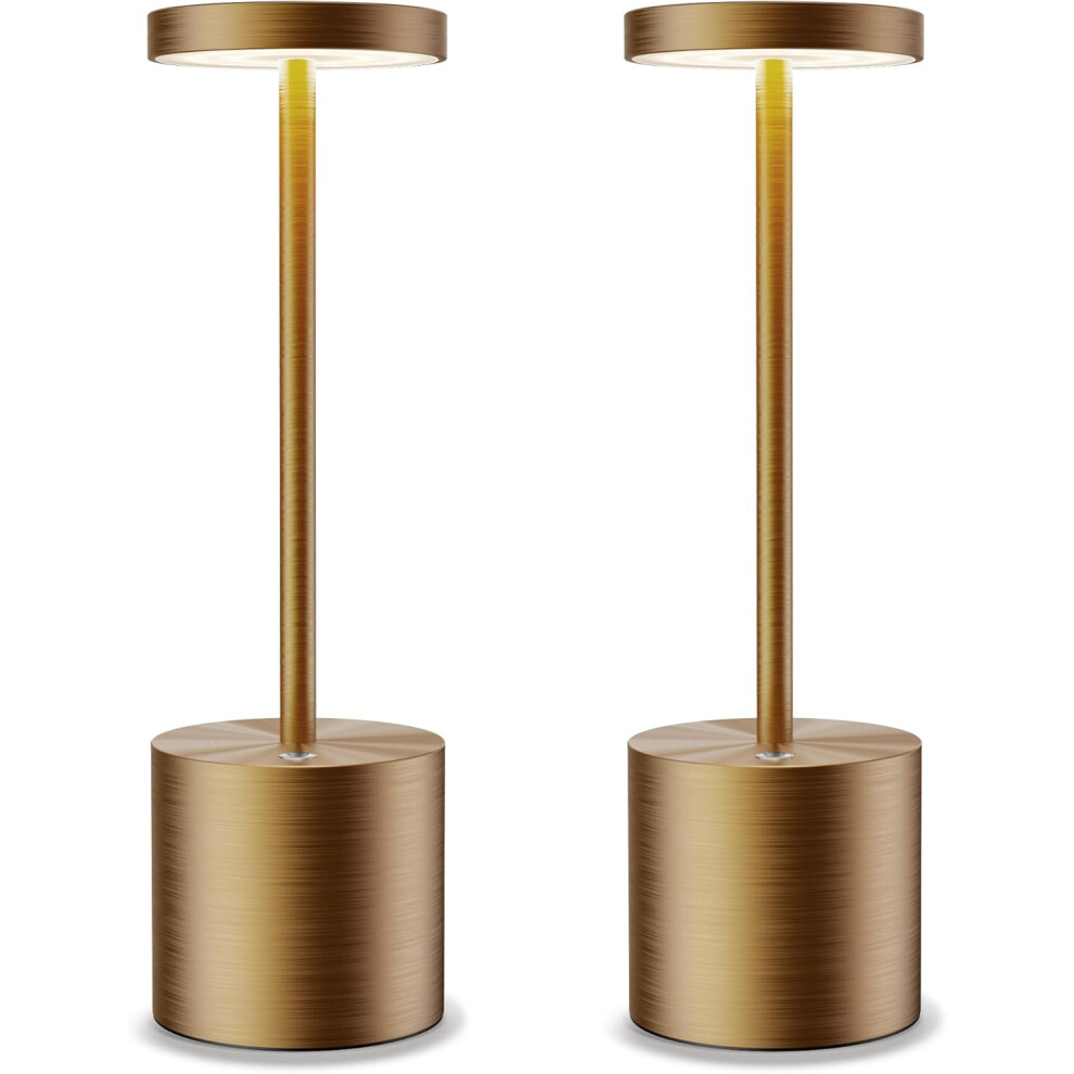 (2 Pack Titanium) Cordless Desk Lamp IP54 Battery Powered Desk Lamp 5000mAh Rechargeable Aluminum Metal Night Light 3 Colors and Stepless Dimmable Portable LED Lights