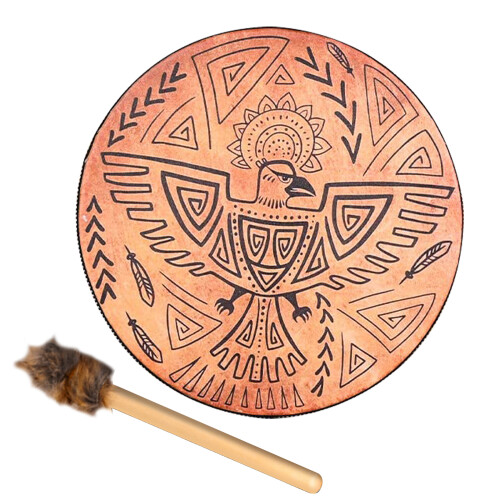 (Yellow) Shaman Drum Handmade Ethereal Polyester 25cm w/ Drumstick