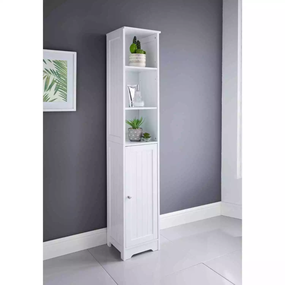 Tall White Storage Cabinet - Freestanding Bathroom Unit With Shelving