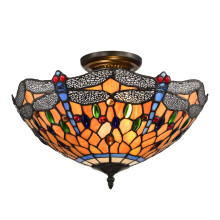 (Dragonfly) BELOFAY Tiffany Ceiling Light Semi Flush Stained Glass Art Deco Handmade Uplighter Shade