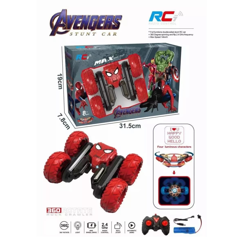 2.4GZ Spiderman Rechargeable Radio Remote Control Stunt Car High Speed