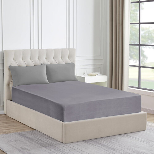 (Double Fitted Sheet 30cm, Grey) 100% Cotton Fitted Sheet Fully Elasticated 30CM Bed Sheets Double King Super King 2
