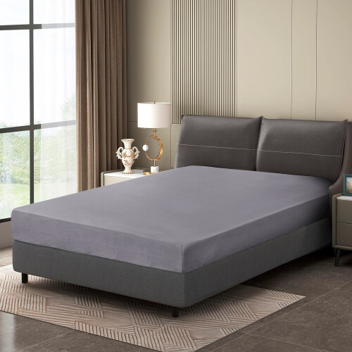 (Double Fitted Sheet 30cm, Grey) 100% Cotton Fitted Sheet Fully Elasticated 30CM Bed Sheets Double King Super King