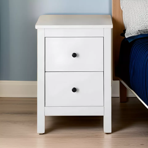 Modern 2-Drawer White Bedside Table - Stylish Black Storage Cabinet 1