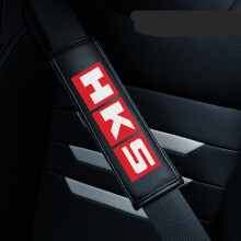 (HKS) 2PCS Black Car Seat Belt Real-Leather Shoulder Pads Cushion
