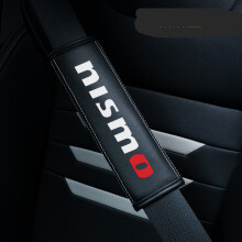 (NISMO) 2PCS Black Car Seat Belt Real-Leather Shoulder Pads Cushion
