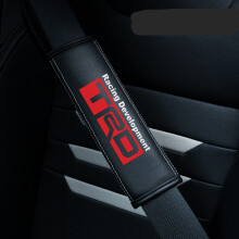 (TRD) 2PCS Black Car Seat Belt Real-Leather Shoulder Pads Cushion