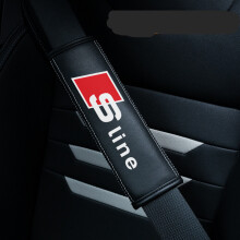 (Audi S) 2PCS Black Car Seat Belt Real-Leather Shoulder Pads Cushion