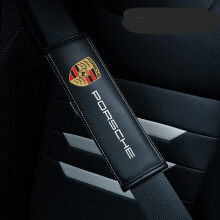 (Porsche) 2PCS Black Car Seat Belt Real-Leather Shoulder Pads Cushion