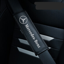 (Benz) 2PCS Black Car Seat Belt Real-Leather Shoulder Pads Cushion