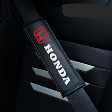 (Honda) 2PCS Black Car Seat Belt Real-Leather Shoulder Pads Cushion