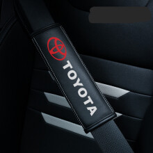 (Toyota) 2PCS Black Car Seat Belt Real-Leather Shoulder Pads Cushion