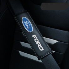 (Ford) 2PCS Black Car Seat Belt Real-Leather Shoulder Pads Cushion