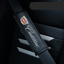 (Cadillac) 2PCS Black Car Seat Belt Real-Leather Shoulder Pads Cushion