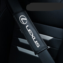 (LEXUS) 2PCS Black Car Seat Belt Real-Leather Shoulder Pads Cushion