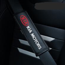(KIA) 2PCS Black Car Seat Belt Real-Leather Shoulder Pads Cushion