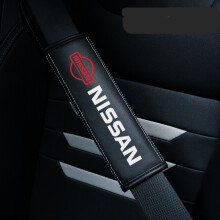 (Nissan) 2PCS Black Car Seat Belt Real-Leather Shoulder Pads Cushion