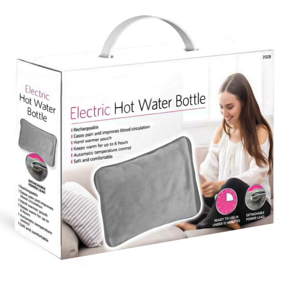 ELECTRIC RECHARGEABLE HOT WATER BOTTLE GREY BED HAND WARMER MASSAGING HEAT PAD